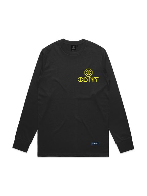 Pacman long sleeve black organic cotton IDNT front