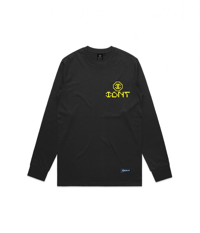 Pacman long sleeve black organic cotton IDNT front