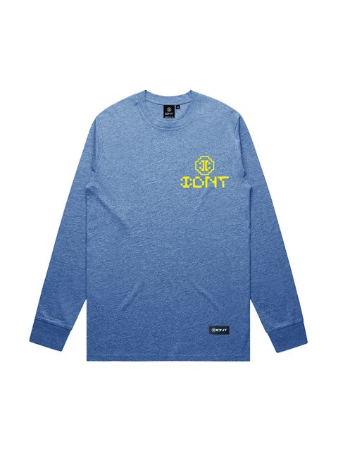 Pacman long sleeve blue marle organic cotton IDNT front