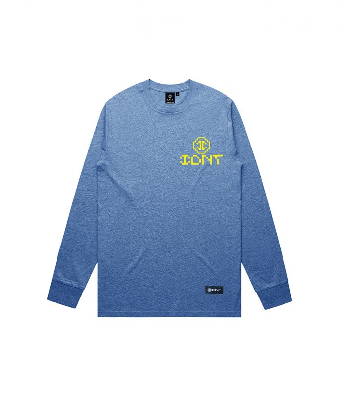 Pacman long sleeve blue marle organic cotton IDNT front