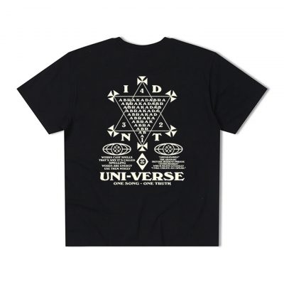 Uni-verse t-shirt black organic cotton IDNT back