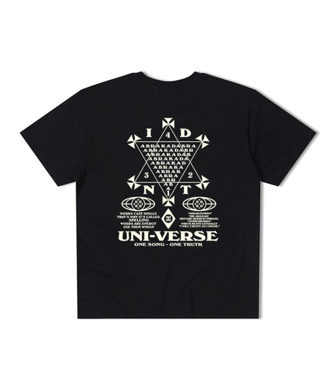 Uni-verse t-shirt black organic cotton IDNT back