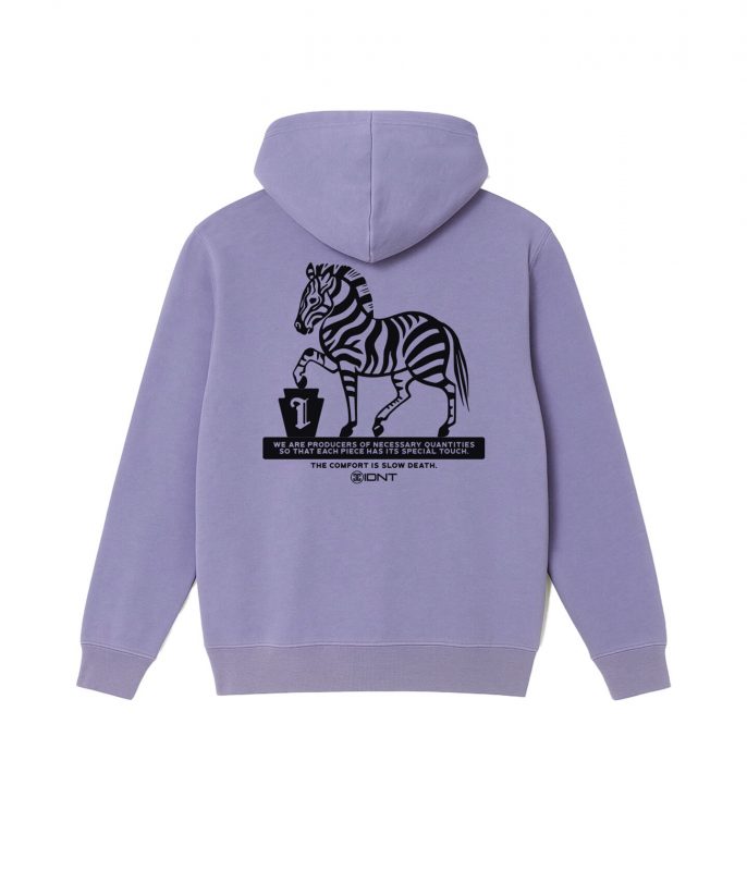 IDNT® Key Zebra Hoodie purple – bold zebra graphic organic cotton hoodie Barcelona